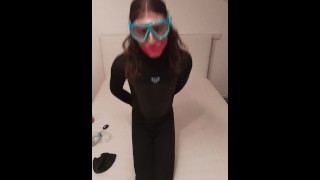 Trans Girl Enjoys Long Breathplay And Bondage Games In Wetsuit And Snorkel Mask Until Orgasm